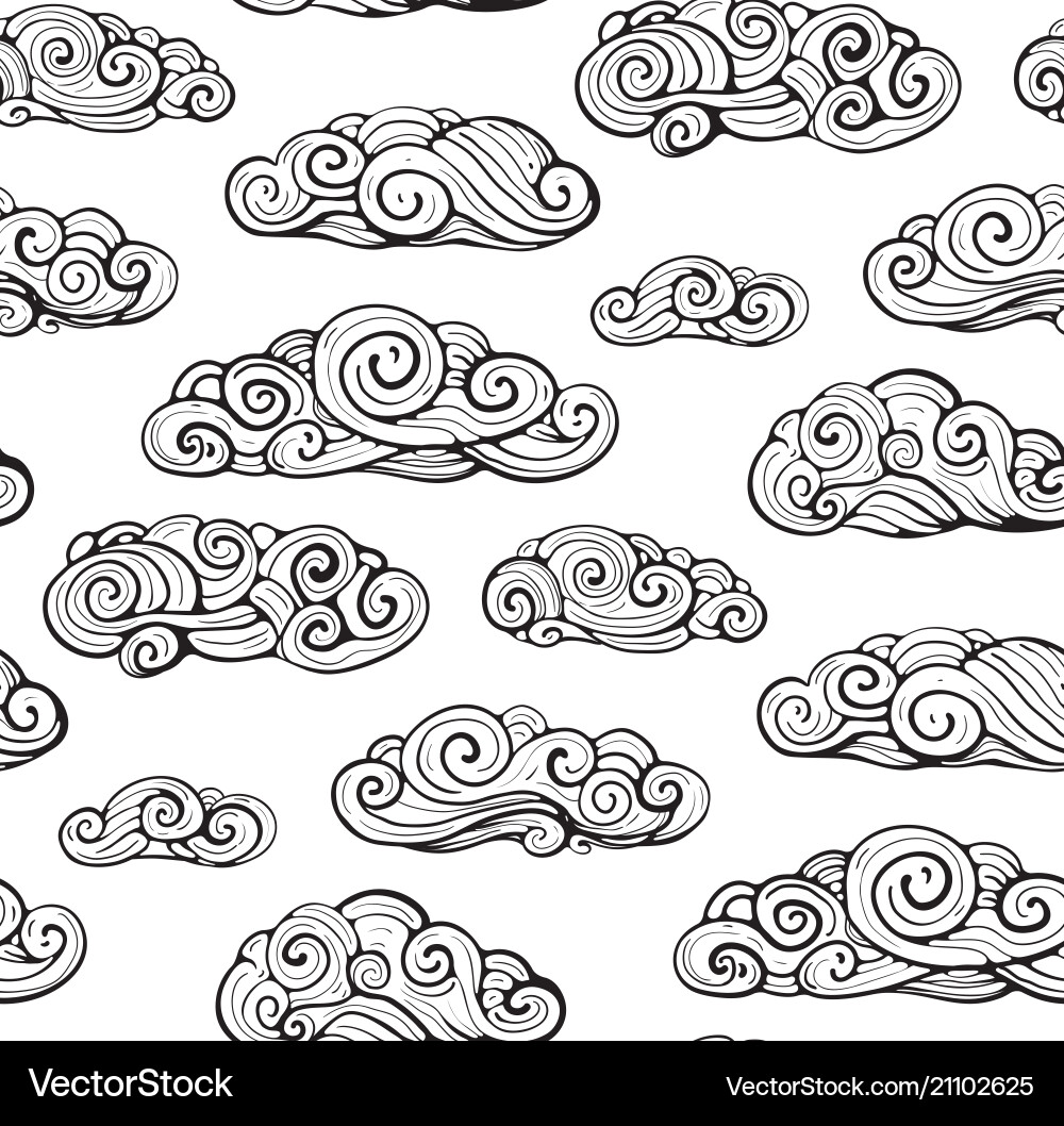 Seamless pattern clouds line art background vector image