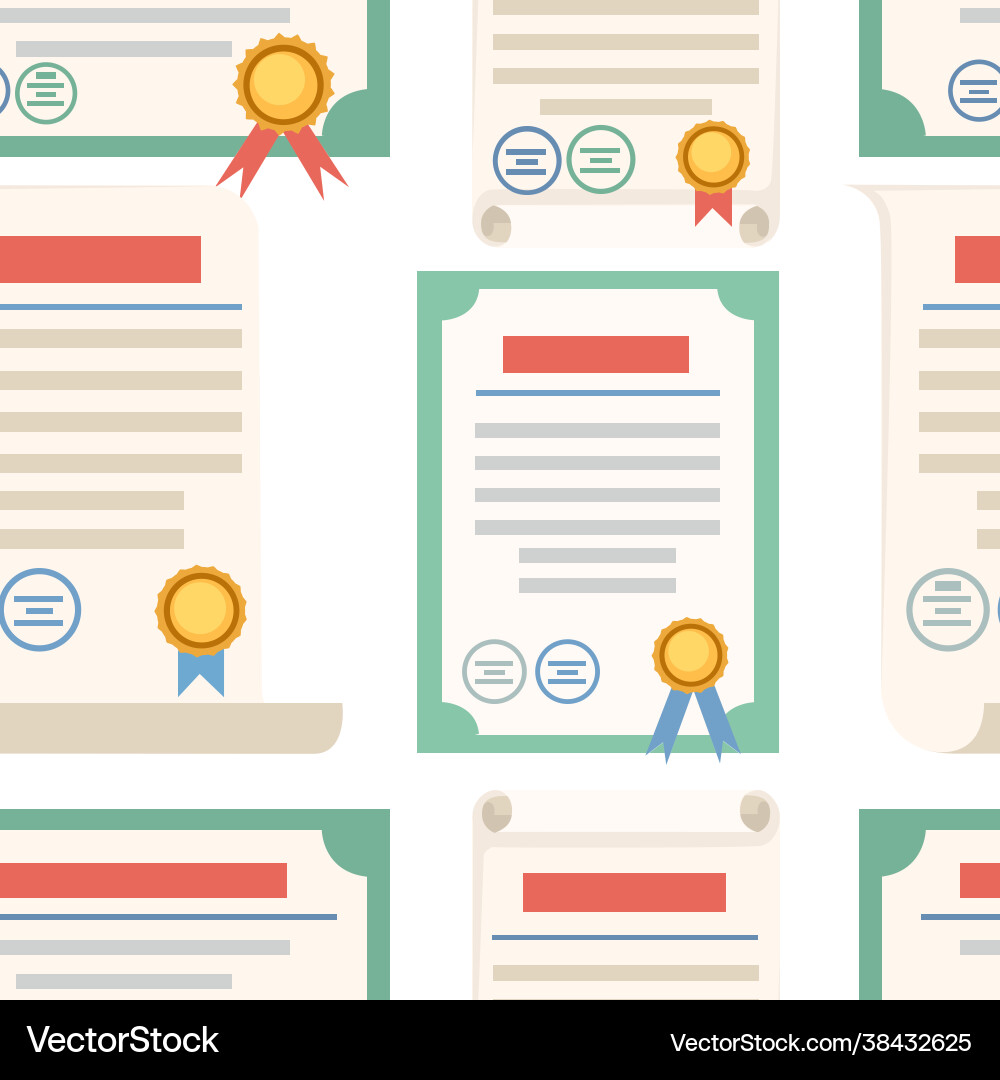 Seamless pattern set certificate icon Seamless pattern set certificate icon Vector Image