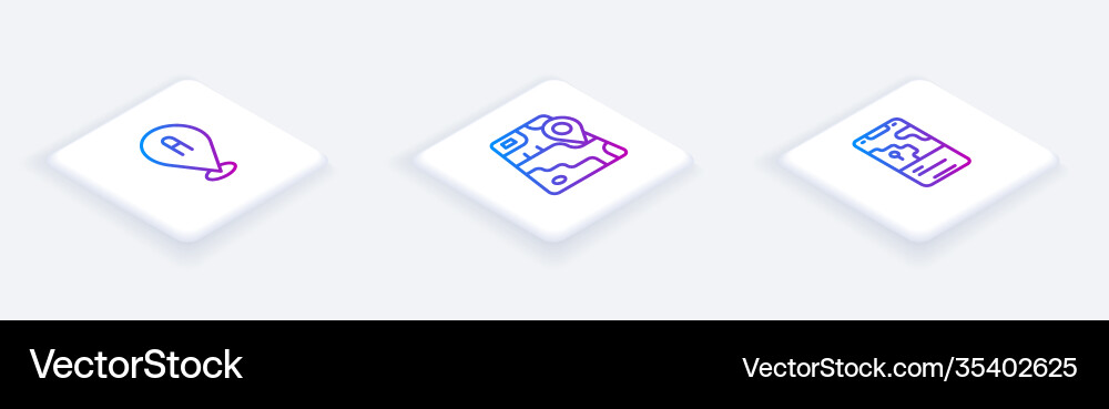 Set isometric line location city map navigation Vector Image