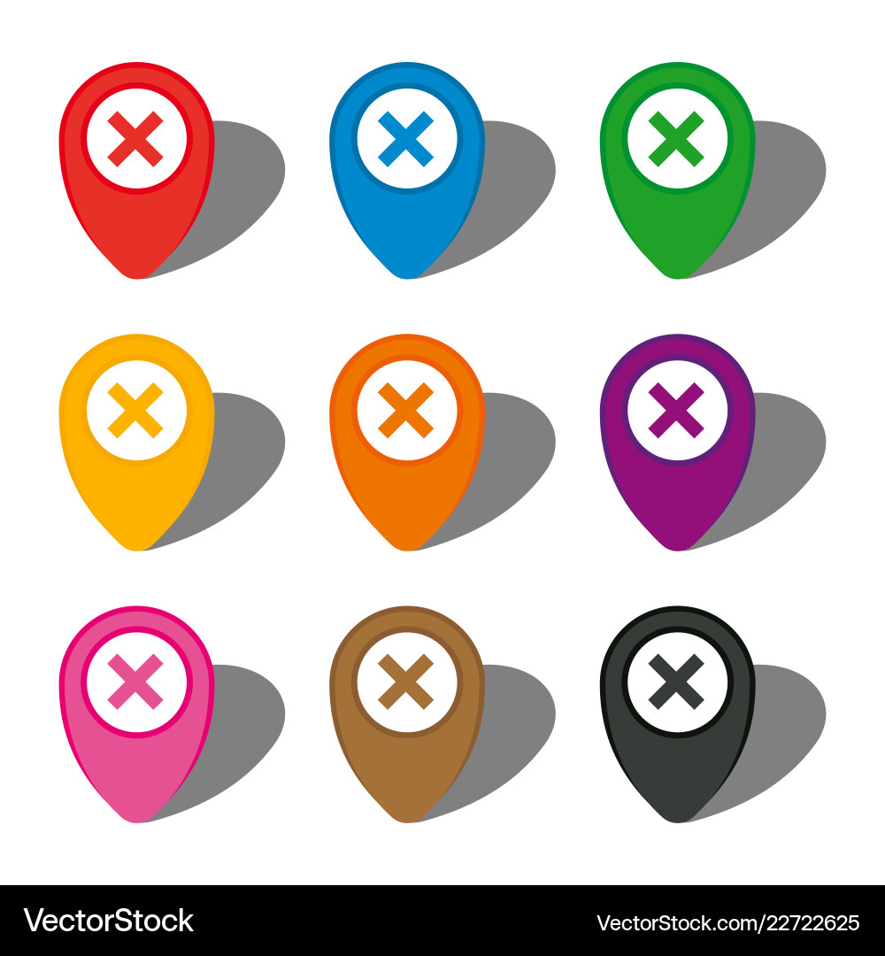 Set of nine colorful map pointers with stop sign Set of nine colorful map pointers with stop sign vector image