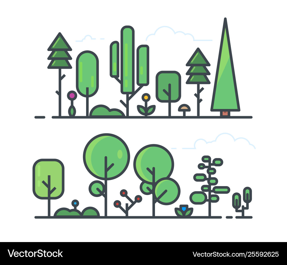 Set trees line style Royalty Free Vector Image