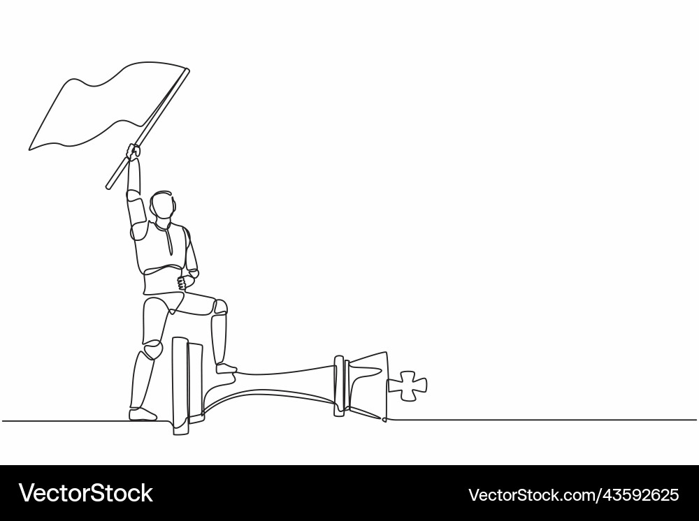 Single continuous line drawing robots holding Vector Image