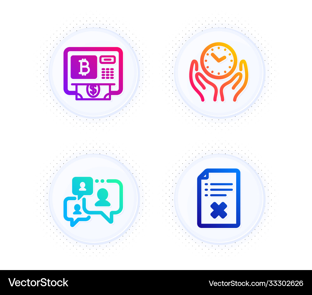 Bitcoin atm safe time and support chat icons set Bitcoin atm safe time and support chat icons set vector image