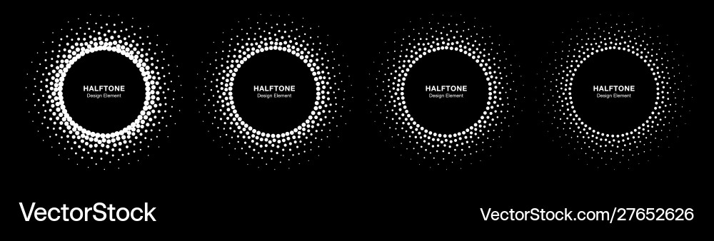 Halftone pattern circle dots frames set Halftone pattern circle dots frames set vector image