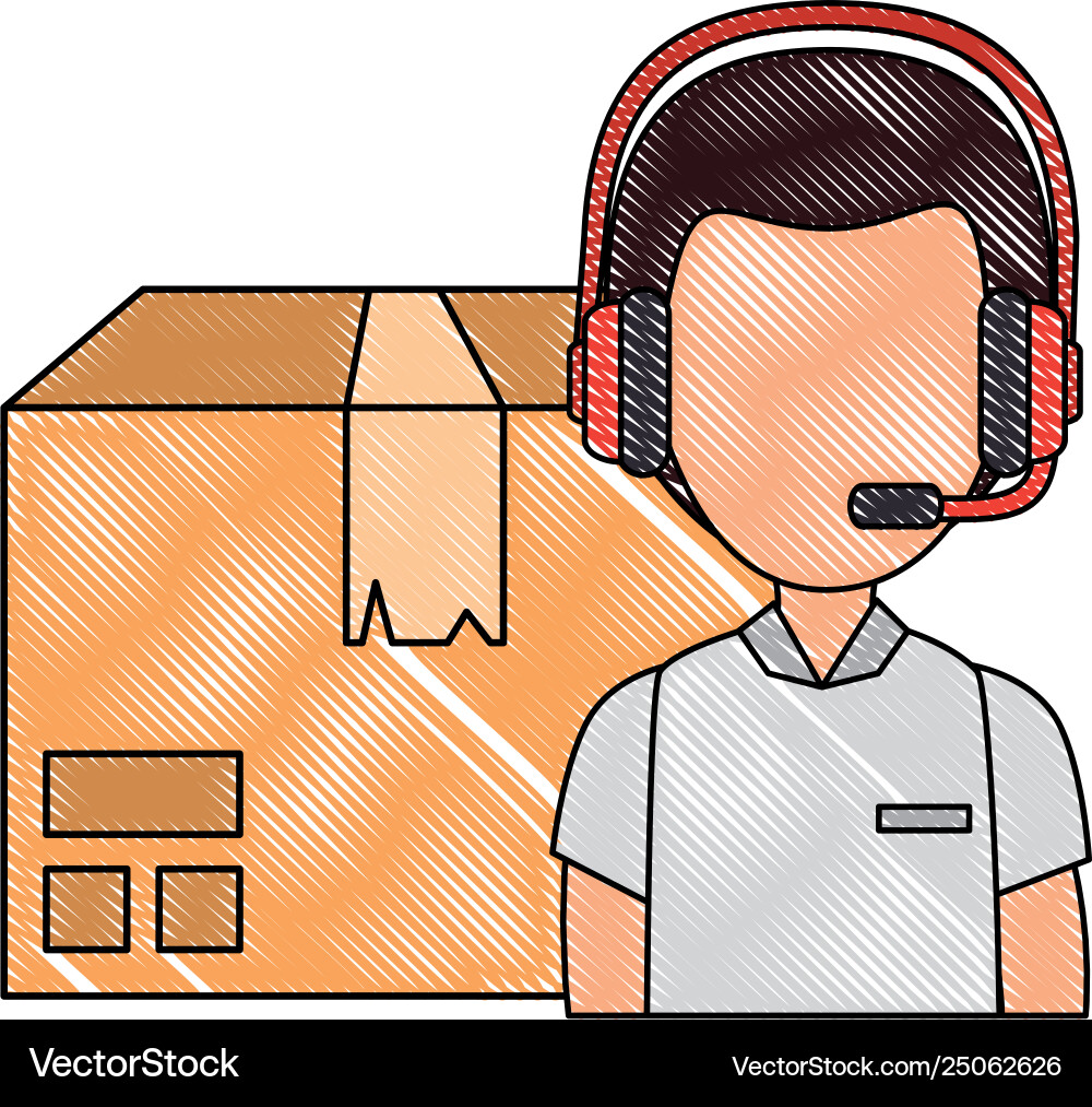 Logistic worker with headset and box Logistic worker with headset and box vector image