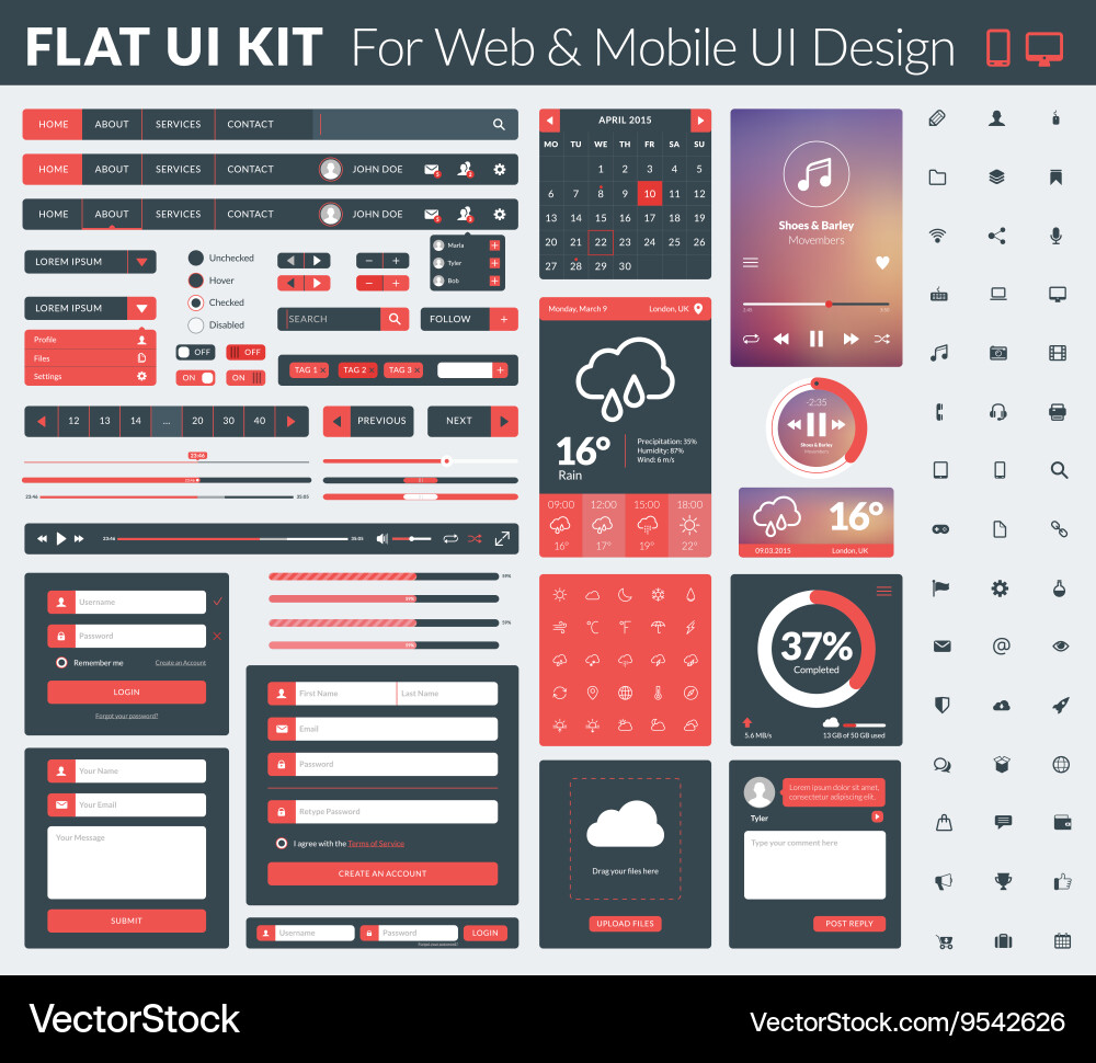 Set of flat design ui elements for website vector image