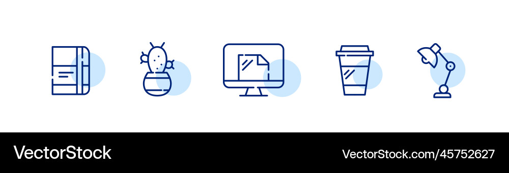 5 icons representing work space notebook cactus Vector Image