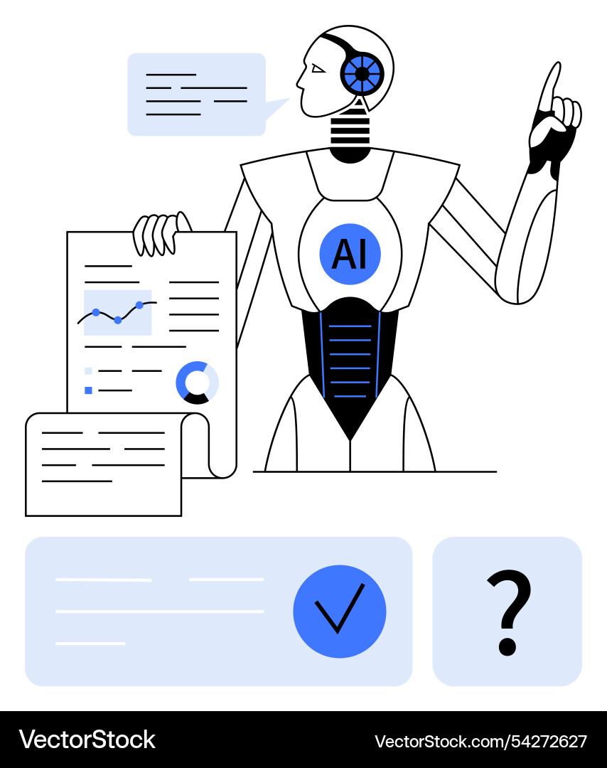 Ai robot analyzing data charts and providing vector image