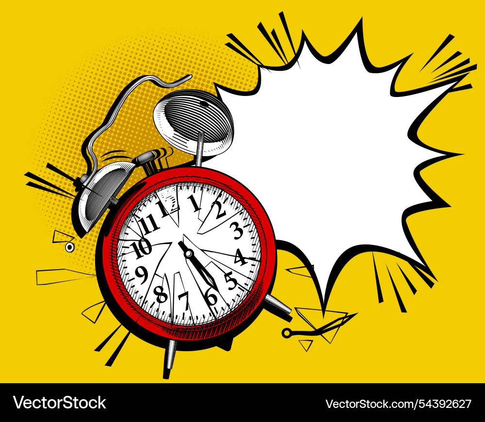 Broken retro alarm clock and sound effect Broken retro alarm clock and sound effect vector image