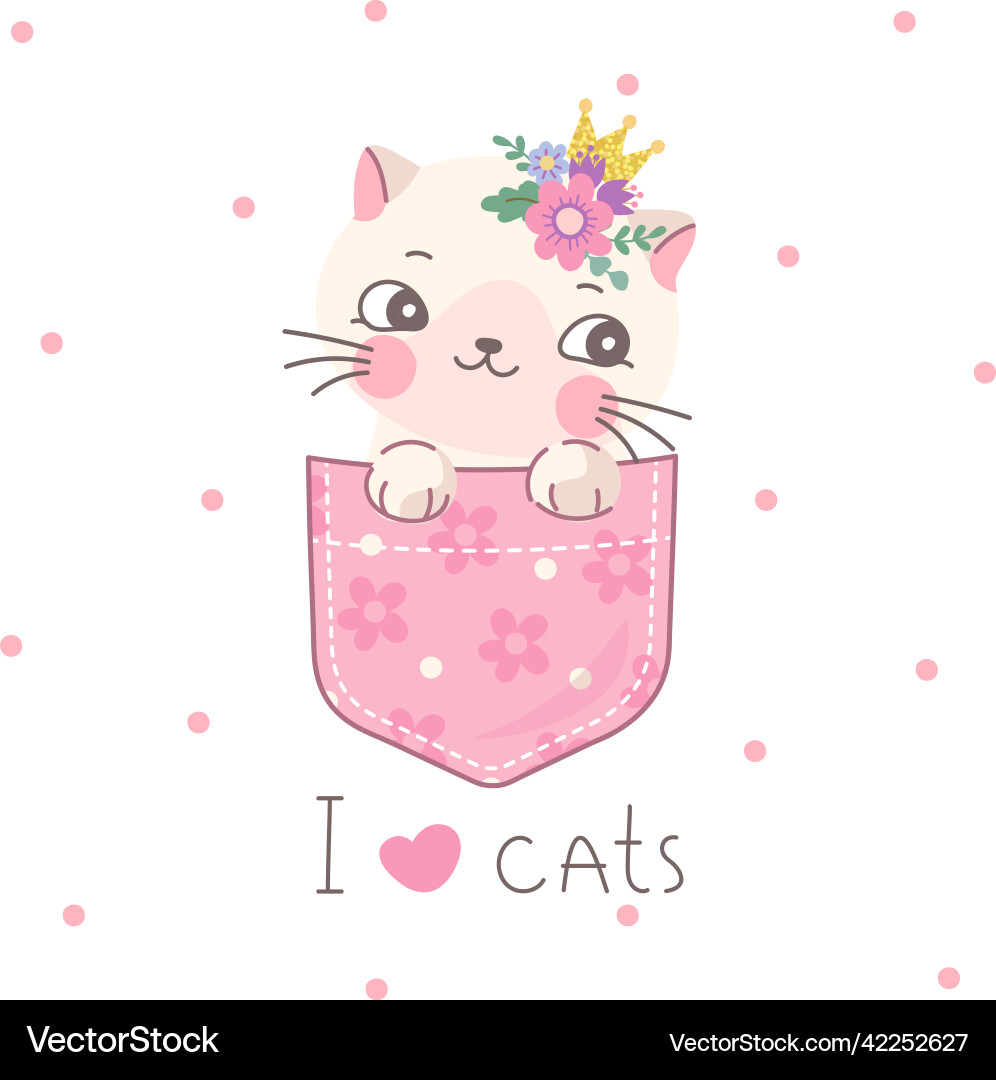 Cute kitten in pocket kawaii cat print kid sweet Cute kitten in pocket kawaii cat print kid sweet vector image