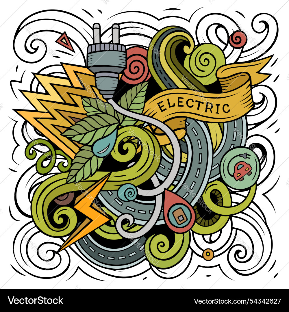 Elektroautos Cartoon doodle design Elektroautos Cartoon doodle design vektorbild