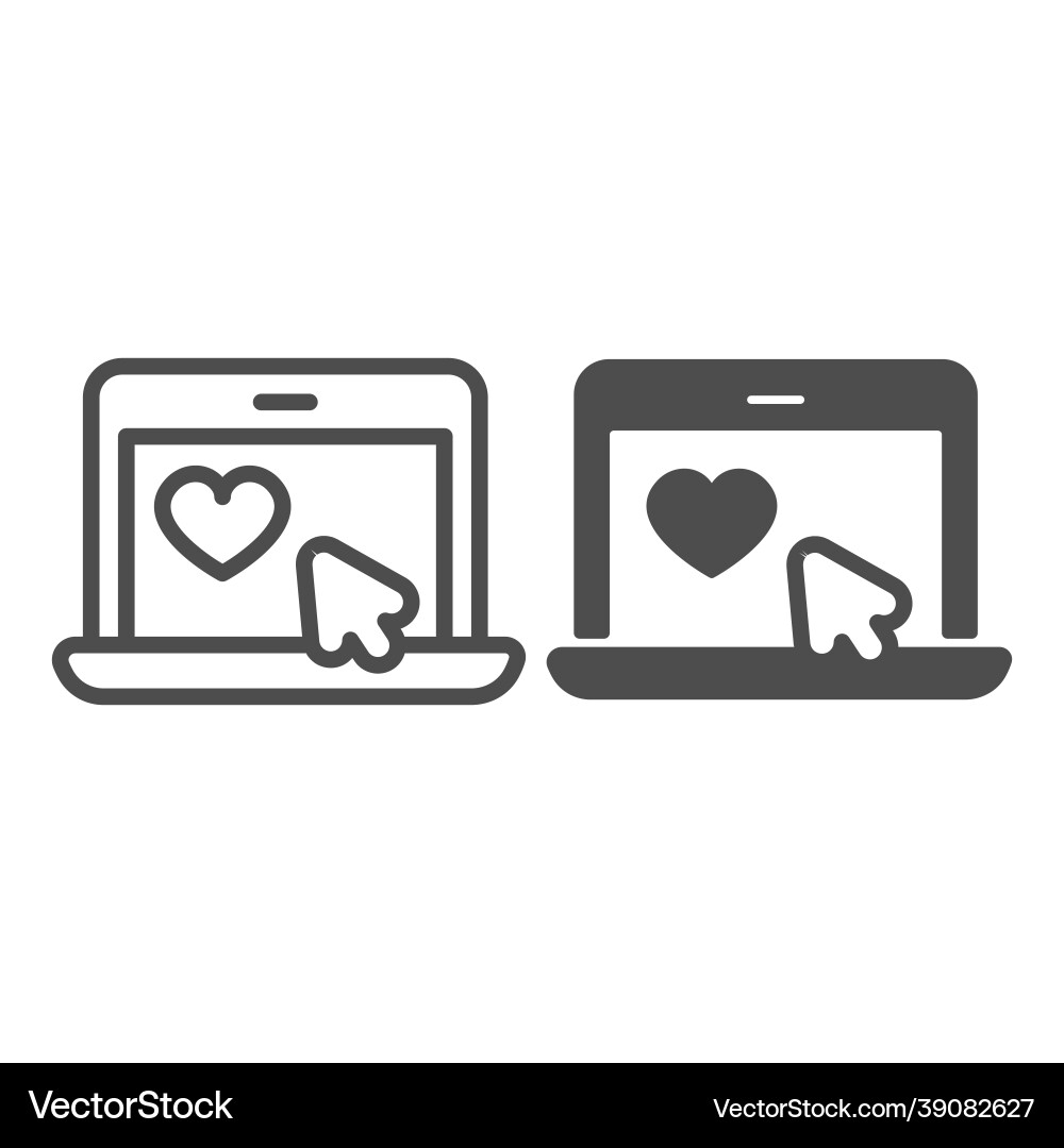Laptop with heart and mouse pointer online date Laptop with heart and mouse pointer online date Vector Image