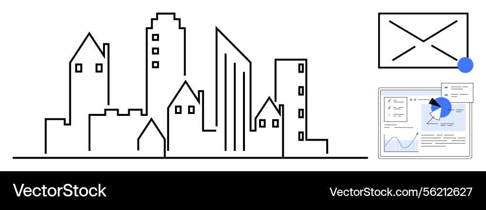 Modern cityscape with abstract email and data Modern cityscape with abstract email and data vector image