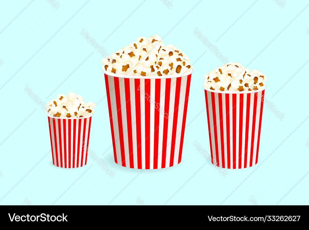 Popcorn with stripped boxes objects in realistic Vector Image