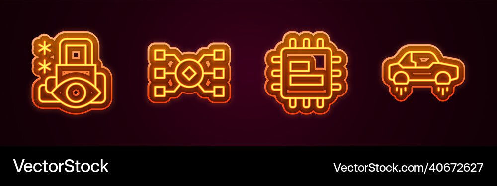 Set line cyber security neural network processor Set line cyber security neural network processor vector image