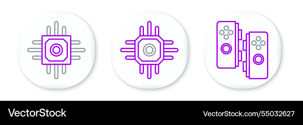 Set line gamepad processor and icon Set line gamepad processor and icon vector image