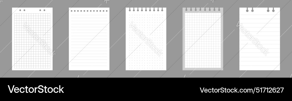 Set of notebook sheets isolated on gray background Set of notebook sheets isolated on gray background vector image