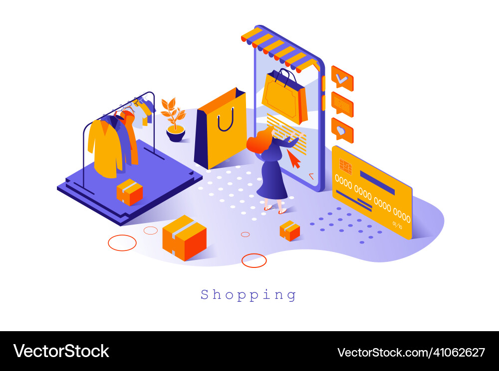 Shopping concept in 3d isometric design vector image