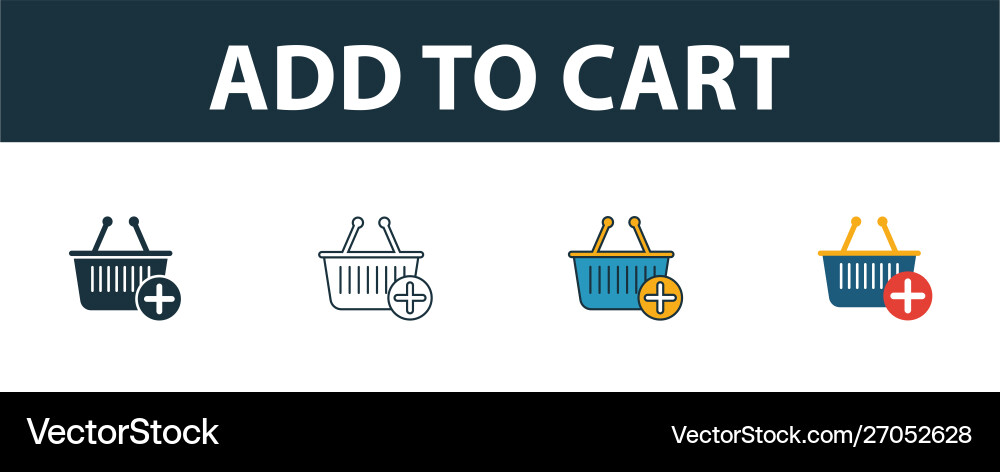 Add to cart icon set four elements in different vector image