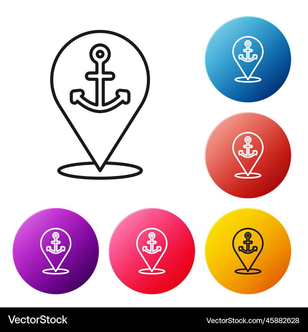 Black line map pointer with anchor icon isolated Black line map pointer with anchor icon isolated vector image
