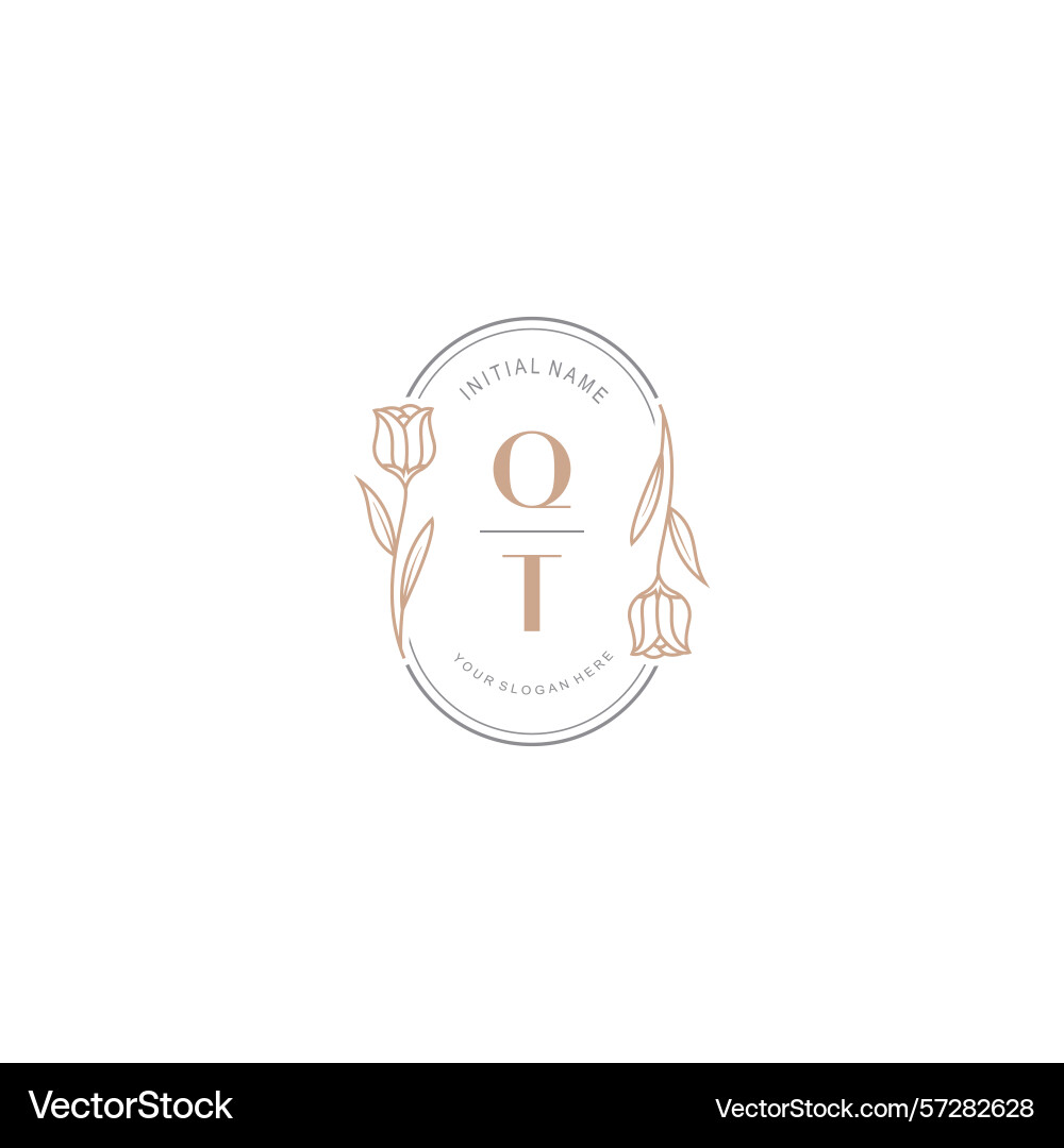 Botanical monogram logos with initial qt Vector Image