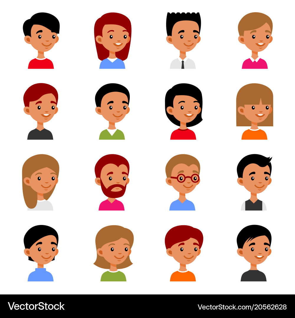 Cute young man and woman avatars cartoon userpic Vector Image