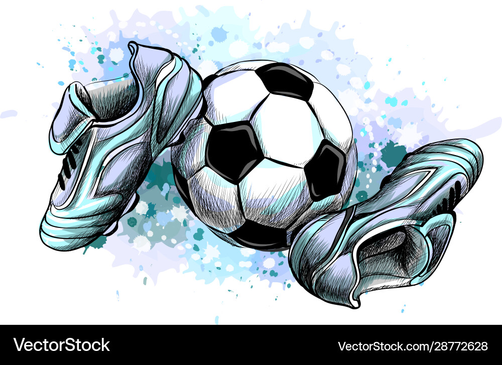 Football boots with ball from a splash Football boots with ball from a splash vector image