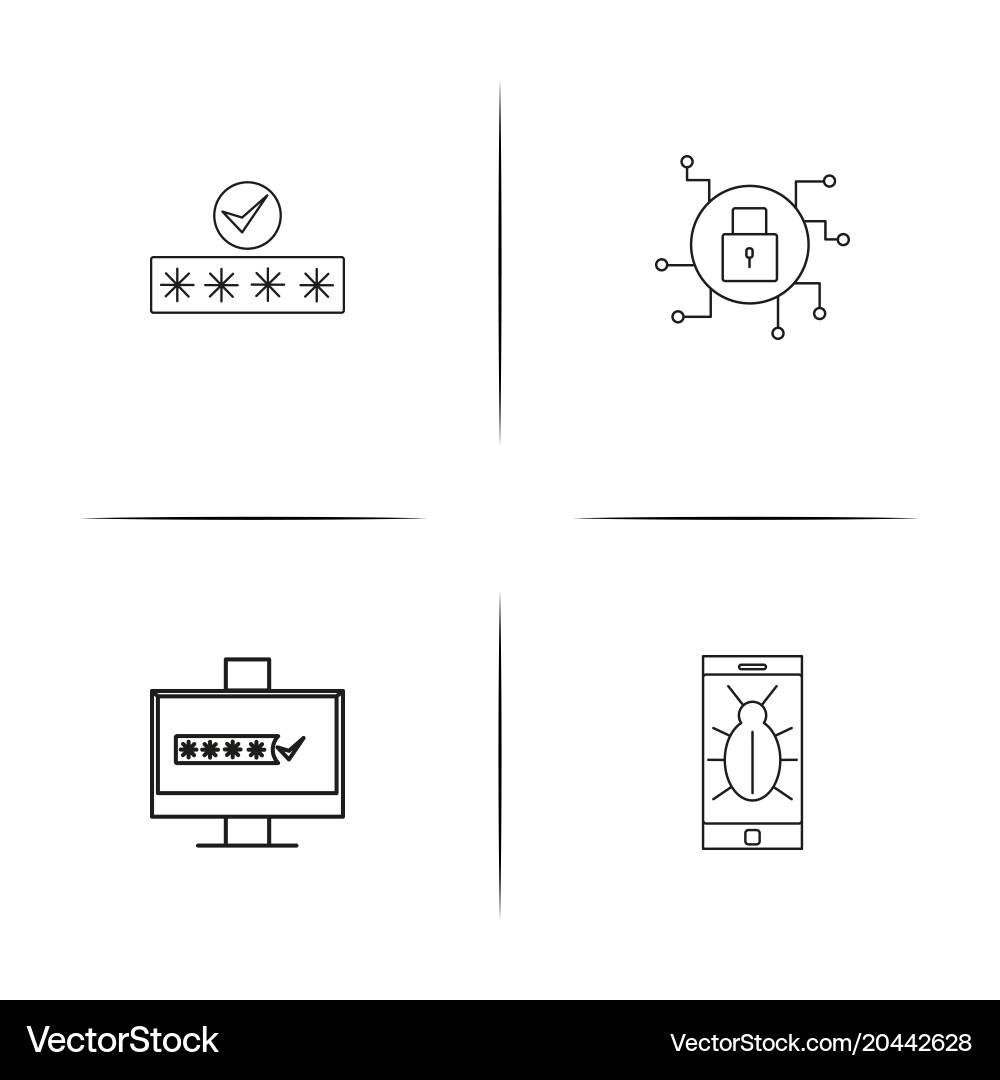 Internet security simple linear icon setsimple vector image