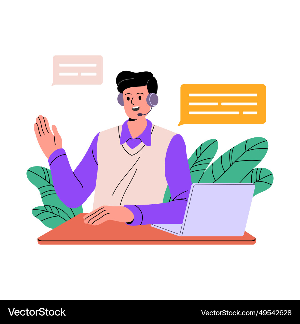 Man work in support center operator with headset vector image