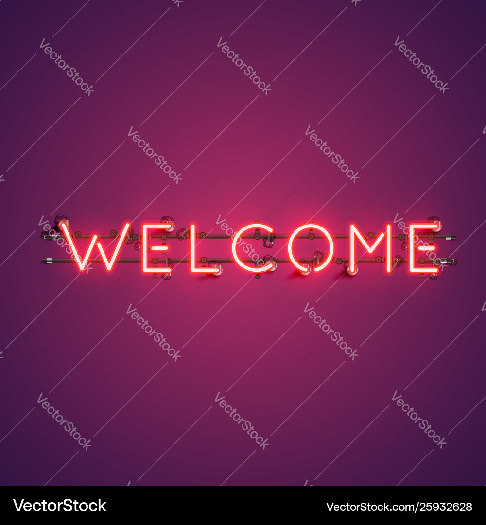 Neon realistisch Wort willkommen für Werbung Neon realistisch Wort willkommen für Werbung vektorbild
