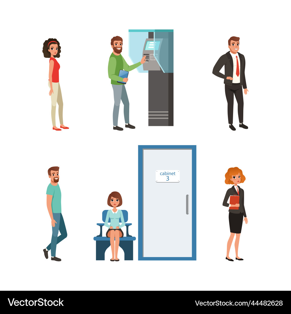 People characters sitting and standing in queue vector image