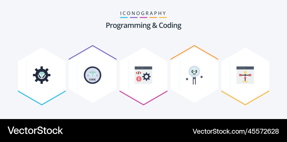 Programming and coding 25 flat icon pack vector image