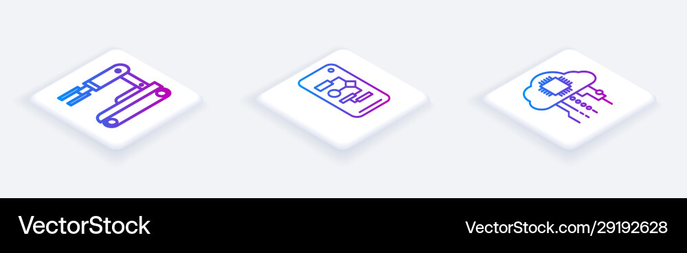Set isometric line robot algorithm and internet vector image