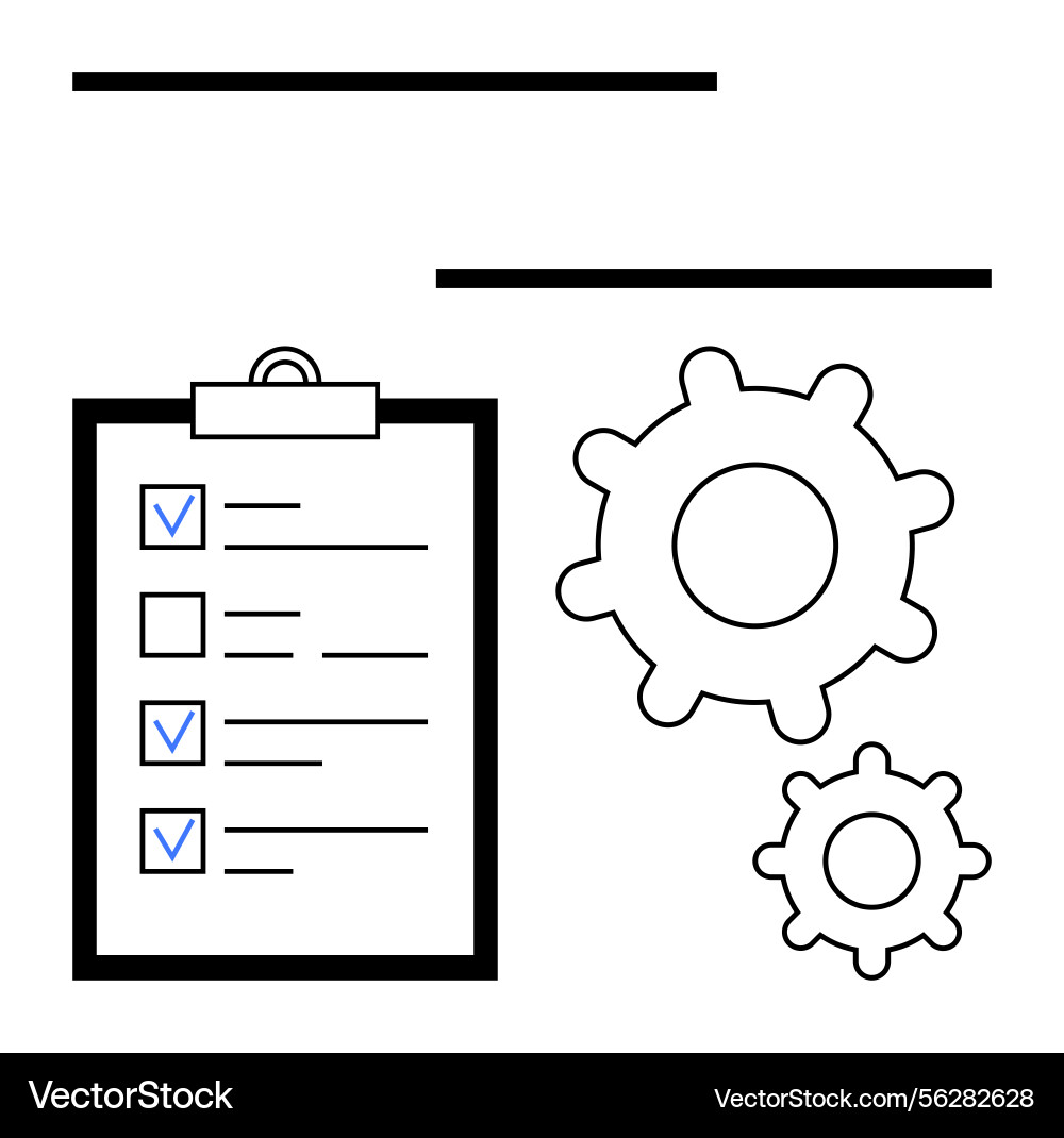 Task checklist and gear mechanism representing Task checklist and gear mechanism representing vector image