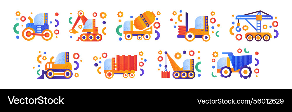 Construction equipment and heavy machinery flat Construction equipment and heavy machinery flat vector image