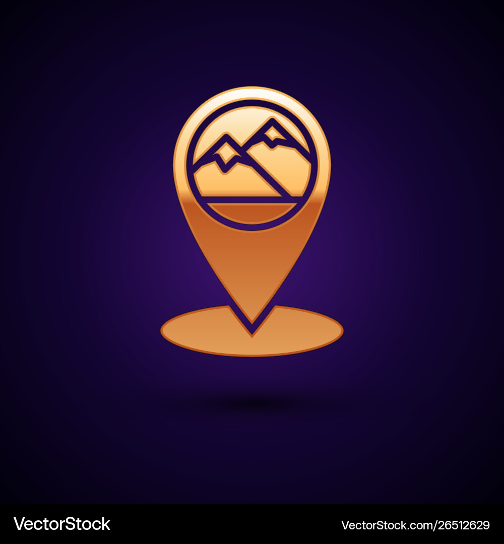 Gold map pointer with mountain icon isolated Gold map pointer with mountain icon isolated vector image