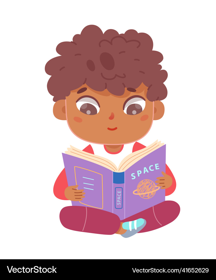 Kid reading book about outer space and planet from Kid reading book about outer space and planet from vector image