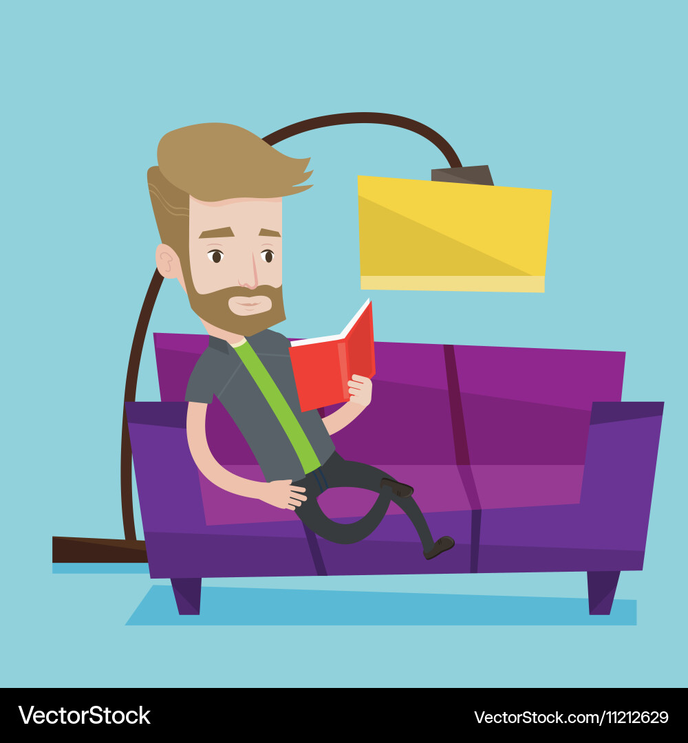 Man reading book on sofa vector image
