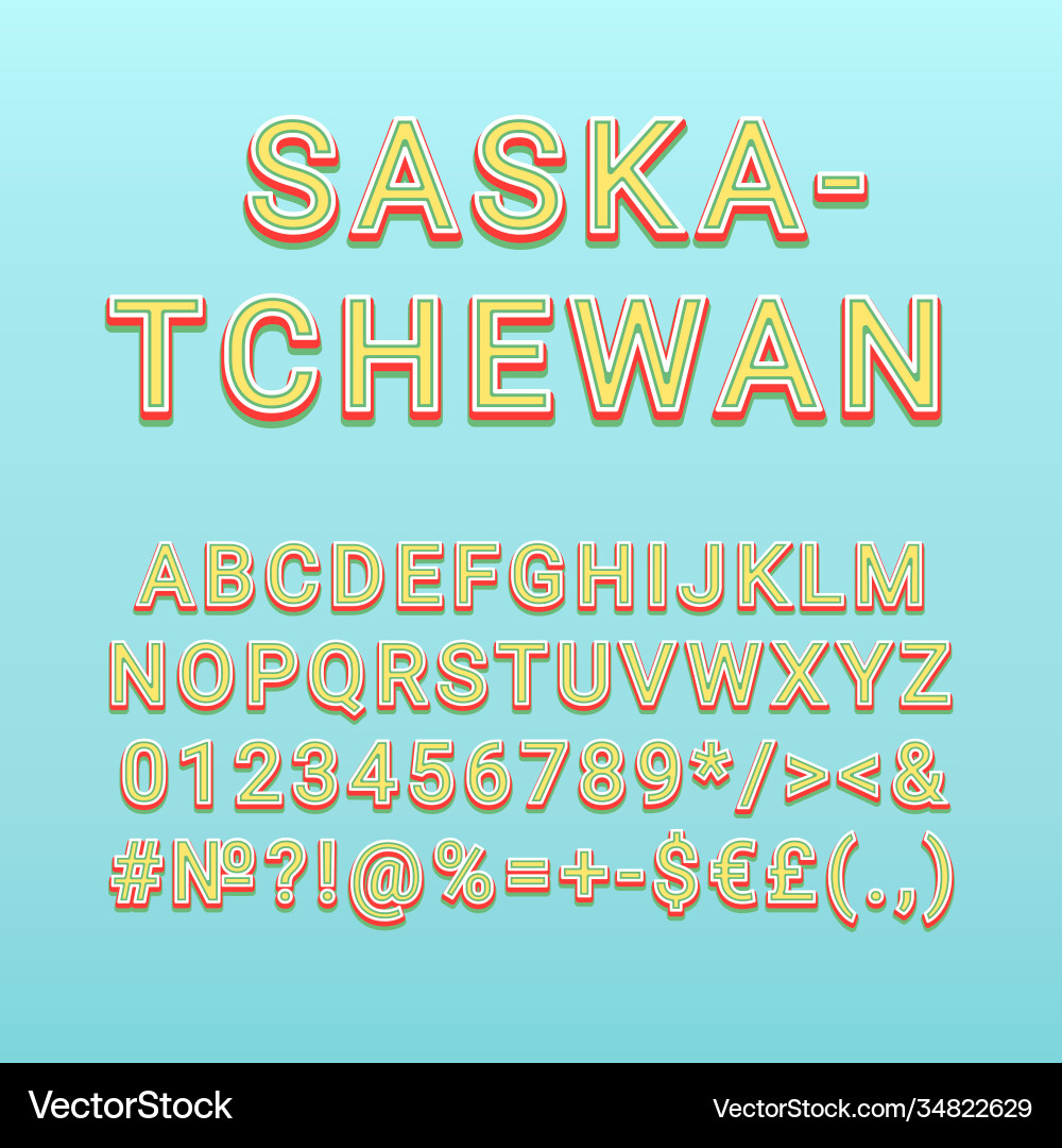 Saskatchewan 3D Alphabet Set - Retro Style Vector Image