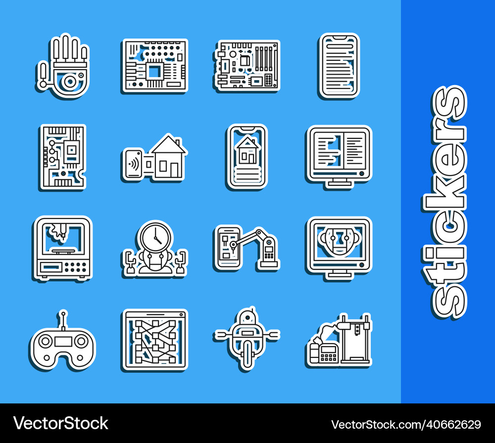 Set line 3d printer bot computer monitor screen Set line 3d printer bot computer monitor screen vector image