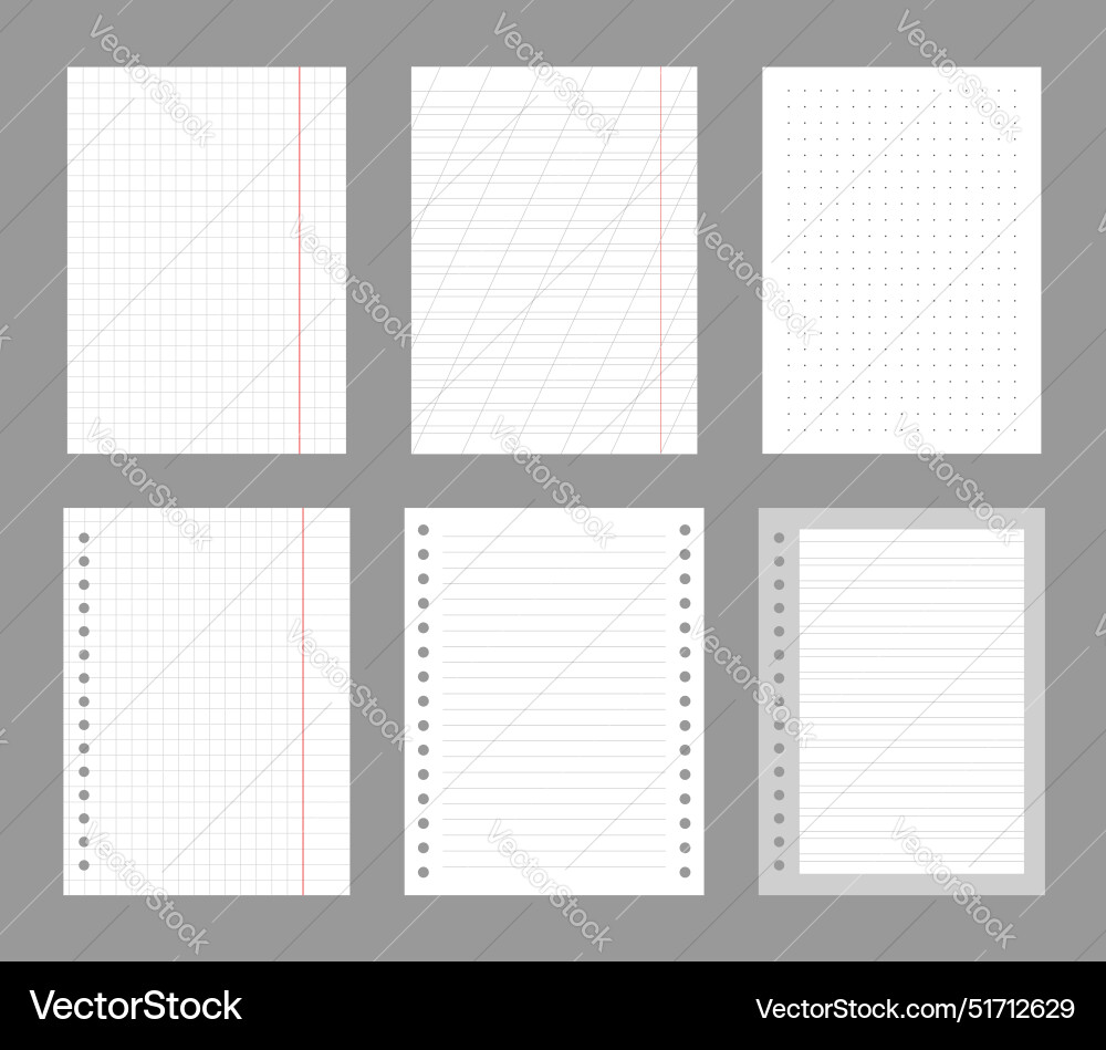 Set of notebook sheets isolated on gray background Set of notebook sheets isolated on gray background vector image