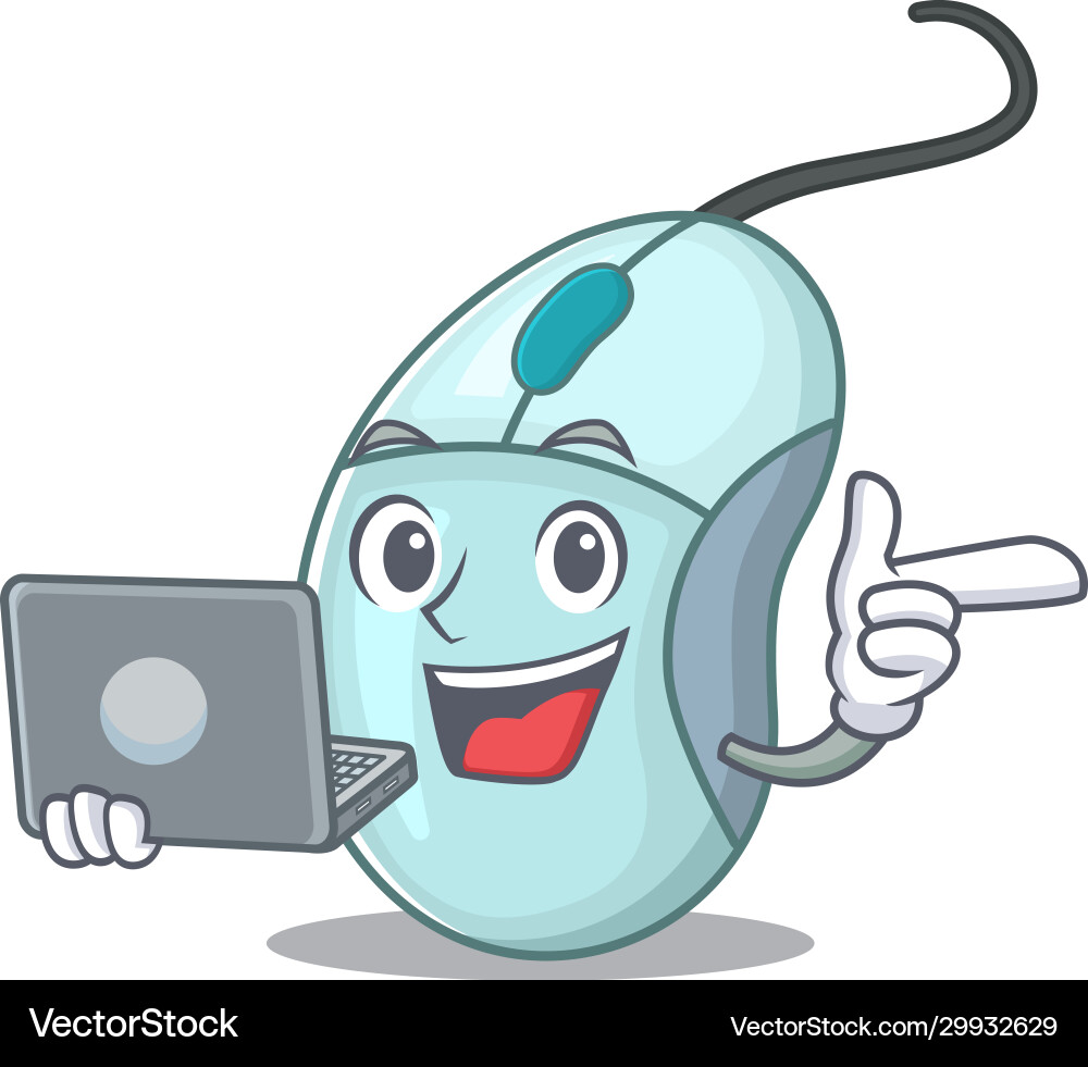 Smart character computer mouse working with laptop vector image
