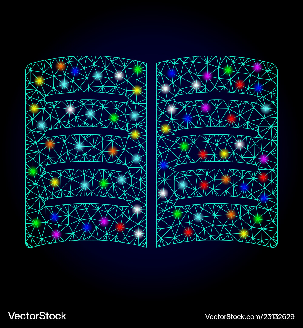 Wire frame mesh open book with glare spots Wire frame mesh open book with glare spots vector image