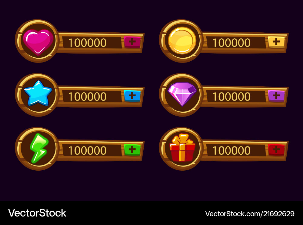 Wooden cartoon game assets set elements Wooden cartoon game assets set elements vector image