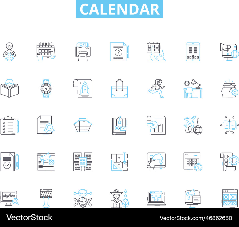 Calendar linear icons set scheduling Calendar linear icons set scheduling vector image