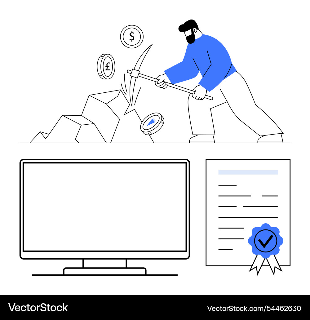 Cryptocurrency mining process with miner vector image