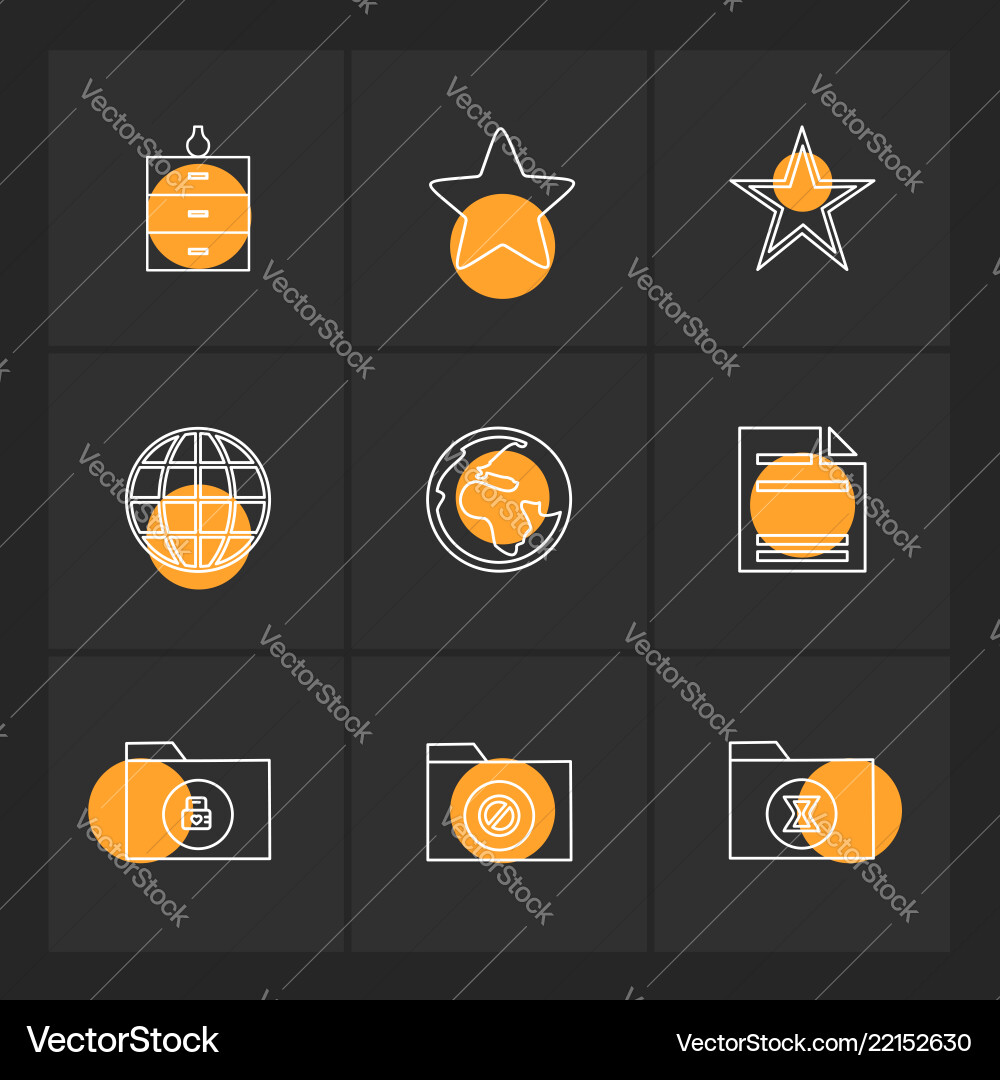Files folders globe world stars eps icons set Vector Image