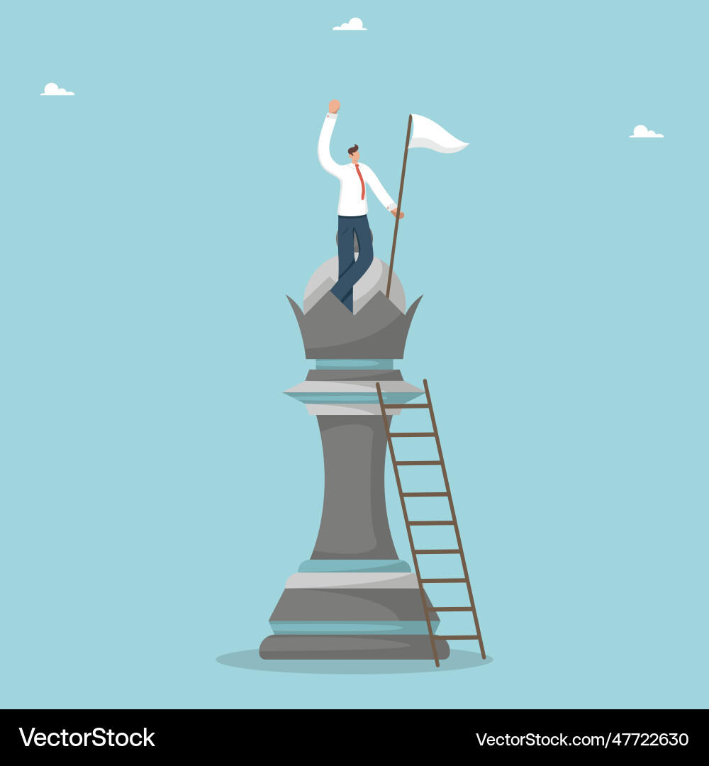 Man with flag on a chess piece Man with flag on a chess piece vector image