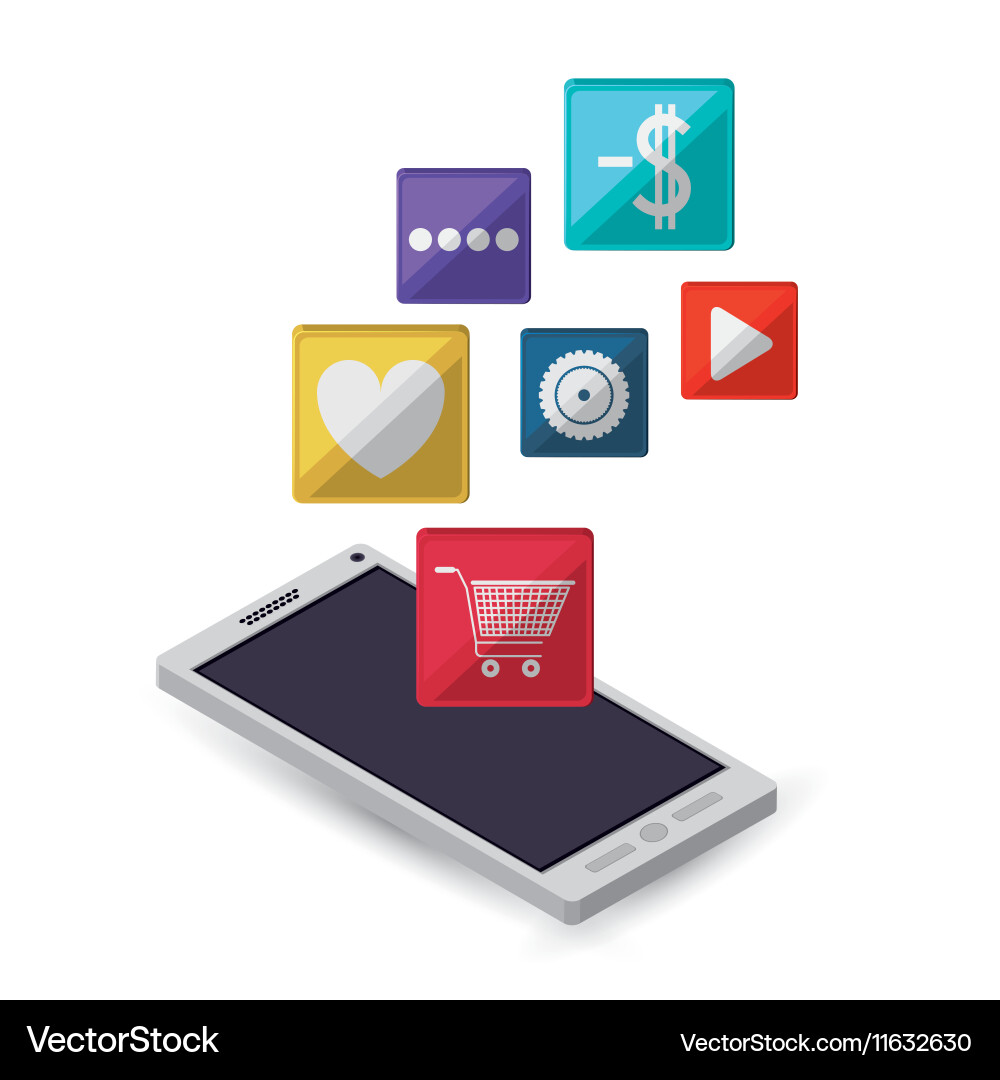 Modern cellphone with internet related icons image vector image