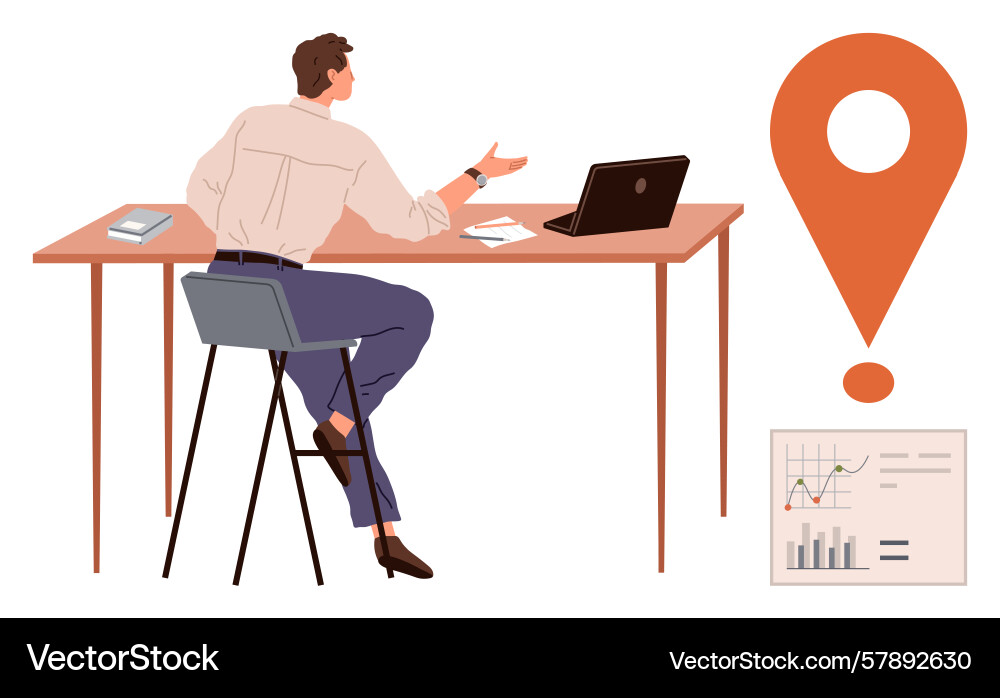 Professional at desk discussing digital analytics Vector Image